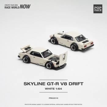 POPRACE 1/64 SKYLINE GT-R V8 DRIFT WHITE
