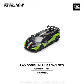 POP RACE 1/64 LAMBORGHINI HURACAN STO (LP640-2) 10 ANNIVERSARIO - GREEN/BLACK